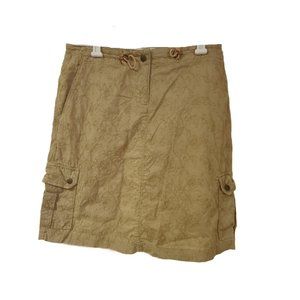 Vtg Woolrich Womens 6 Tan Floral Adjustable Mid Length Cargo Skirt W30 L20